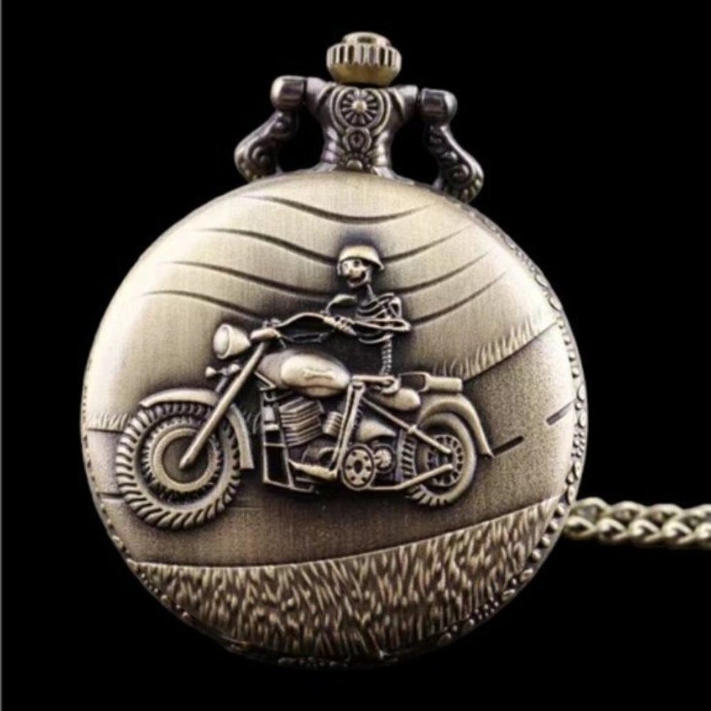 Pocket Watch Motorcycle Skeleton Biker Steampunk Chain Quartz Analog Retro Gift - Picture 5 of 16